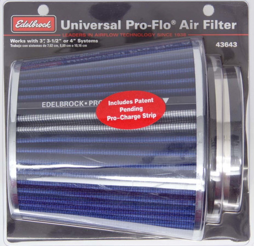 Air Filter Element - Pro-Flo - Clamp-On - Conical - 6 in Base - 4.75 in Top Diameter - 6.7 in Tall - 3-4 in Inlet - Cotton - Chrome / Blue - Universal - Each