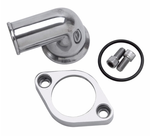 Water Neck - 90 Degree - 1-1/2 in ID Hose - O-Ring - Stainless Hardware - Aluminum - Polished - GM V6 / GM V8 - Each