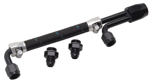 Carburetor Fuel Line - 3/8 in NPT Female Inlet - Dual 6 AN Female Outlets - Fittings Included - Braided Nylon - Black Anodized - Dual Quad - Edelbrock Carb - Kit Carburetor Fuel Line - 3/8 in NPT Female Inlet - Dual 6 AN Female Outlets - Fittings Included - Braided Nylon - Black Anodized - Dual Quad - Edelbrock Carb - Kit