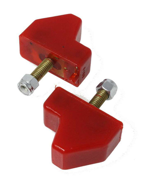 Bump Stop - Hyper-Flex - OEM Style - 2.25 in Long - 1.063 in Wide - 2 in Tall - 3/8 in Stud Mount - Lock Nut - Polyurethane - Red - GM 1970-99 - Pair
