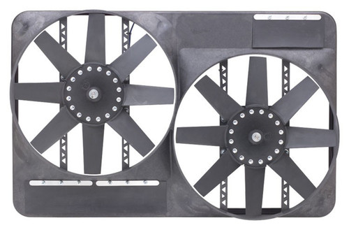 Electric Cooling Fan - Dual 13.5 in Fan - Puller - 4600 CFM - 12V - Straight Blade - Controller - Plastic - 27.5 x 17.5 in - 4 in Thick - Plastic - Each