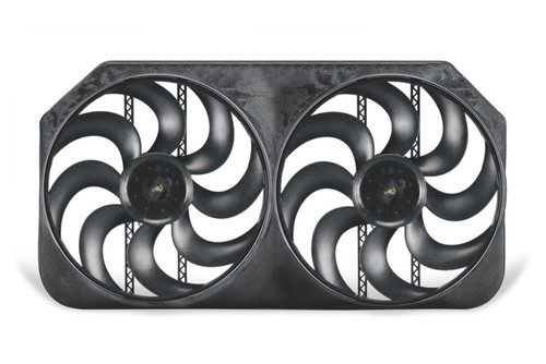 Electric Cooling Fan - Truck Fan - Dual 15 in Fan - Push / Pull - 6000 CFM - 12V - Curved Blade - 31.875 x 17 in - 4.5 in Thick - Controller - Plastic - Kit