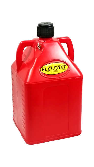 Utility Jug - 15 gal - 14.5 x 15 x 27 in Tall - O-Ring Seal Cap - Petcock Vent - Square - Plastic - Red - Each