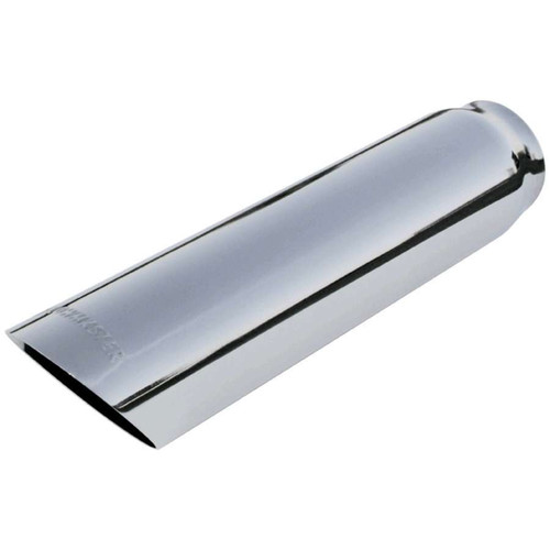 Exhaust Tip - Weld-On - 2.5 to 3 in Inlet Pipe Diameter - 3 in Round Outlet - 12 in Long - Single Wall - Cut Edge - Angled Cut - Stainless - Polished - Each