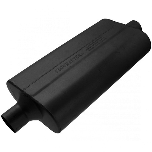 Muffler - 50 Delta - 2.25 in Center Inlet - 2.25 in Center Outlet - 17 x 9.75 x 4 in Oval Body - 23 in Long - Steel - Black Paint - Universal - Each