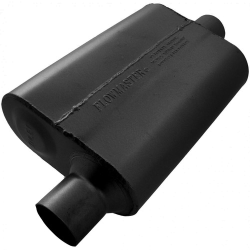 Muffler - 40 Delta - 2.5 in Offset Inlet - 2.5 in Center Outlet - 13 x 9.75 x 4 in Oval Body - 19 in Long - Steel - Black Paint - Universal - Each