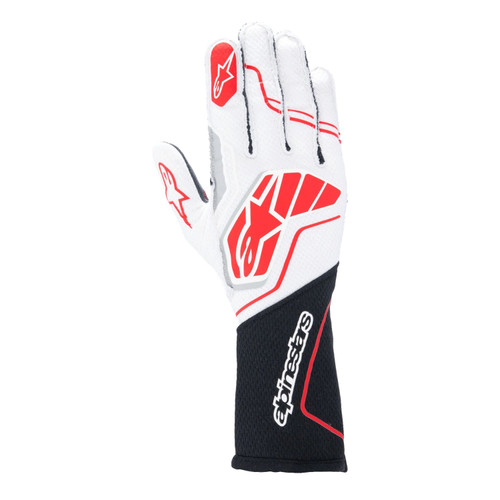 Driving Gloves - Tech-1 ZX V4 - SFI 3.3/5 - FIA Approved - Touchscreen Compatible - Elastic Cuff - White / Black / Red - X-Large - Pair