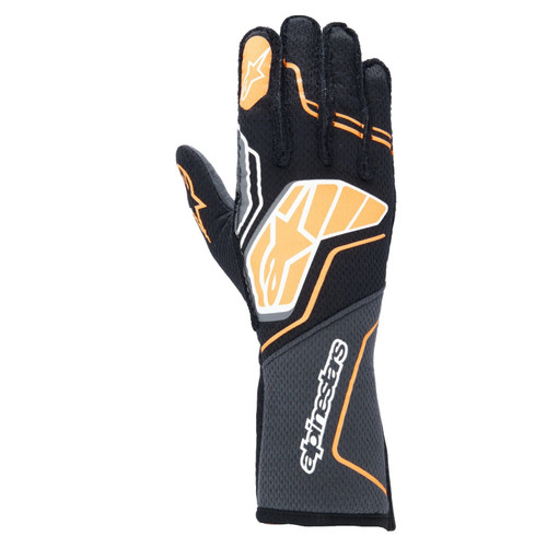 Driving Gloves - Tech-1 ZX V4 - SFI 3.3/5 - FIA Approved - Touchscreen Compatible - Elastic Cuff - Black / Gray / Fluorescent Orange - X-Large - Pair