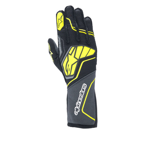 Driving Gloves - Tech-1 ZX V4 - SFI 3.3/5 - FIA Approved - Touchscreen Compatible - Elastic Cuff - Black / Gray / Fluorescent Yellow - Small - Pair