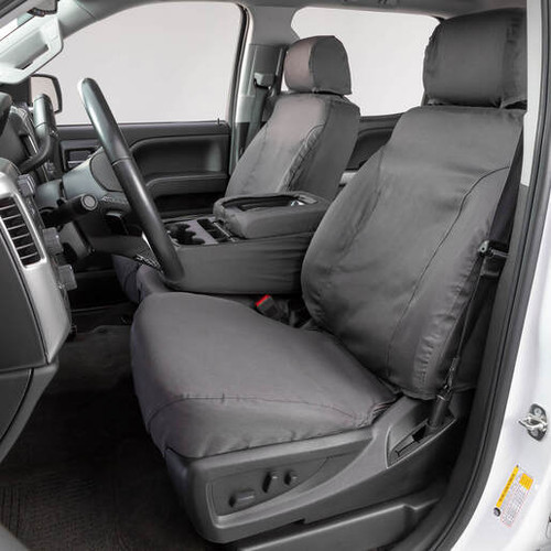 Seat Cover - Polycotton SeatSaver - Front Row - Hook and Loop / Strap and Buckle Attachment - Polyester Cotton Blend - Gray - Ford Fullsize Truck 2019-22 - Kit