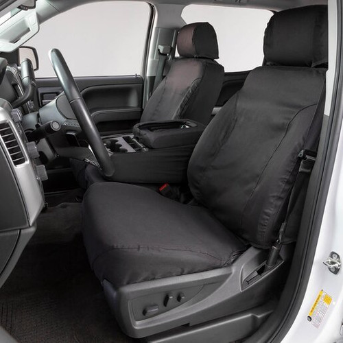 Seat Cover - Polycotton SeatSaver - Front Row - Hook and Loop / Strap and Buckle Attachment - Polyester Cotton Blend - Charcoal - Dodge Ram Fullsize Truck 2022-24 - Kit