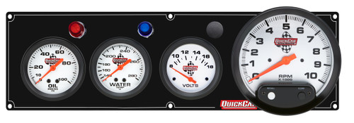 Gauge Panel Assembly - Legend Series - Plain Panel - Oil Pressure / Water Temperature / Voltmeter / 5 in Tachometer - 2-5/8 in Diameter - White Face - Warning Light - Kit