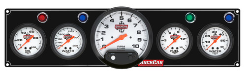 Gauge Panel Assembly - Legend Series - Plain Panel - Oil Pressure / Fuel Pressure / Water Temperature / Water Pressure / 5 in Tachometer - 2-5/8 in Diameter - White Face - Warning Light - Kit