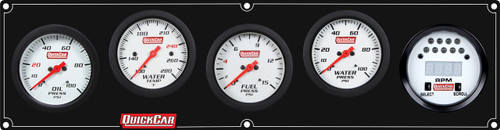 Gauge Panel Assembly - Extreme - Plain Panel - Fuel Pressure / Oil Pressure / Water Temperature / Water Pressure / Tachometer - 2-5/8 in Diameter - White Face - Warning Light - Kit