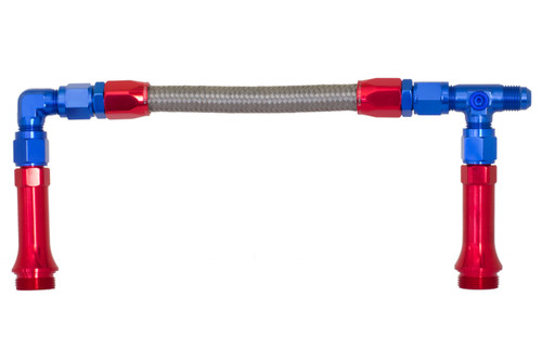 Carburetor Fuel Line - 5150 Series - 6 AN Male Inlet - Dual 7/8-20 in Male Outlets - Braided Stainless Hose - Blue / Red Anodized - 4150 Carburetors - Kit