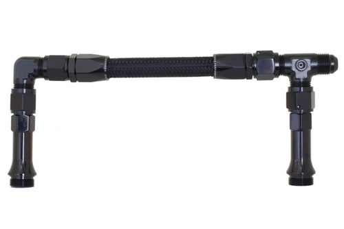 Carburetor Fuel Line - 5150 Series - 8 AN Male Inlet - Dual 7/8-20 in Male Outlets - Braided Stainless Hose - Black Anodized - 4150 Carburetors - Kit