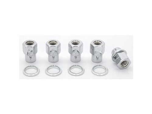 Lug Nut - 12 mm x 1.50 Right Hand Thread - 13/16 in Hex Head - Shank Seat - Opened End - Washers Included - Steel - Chrome - Set of 5