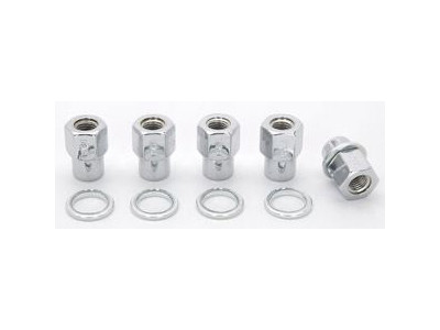Lug Nut - 12 mm x 1.50 Right Hand Thread - 13/16 in Hex Head - Shank Seat - Opened End - Washers Included - Steel - Chrome - Set of 5