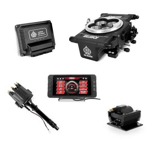 Fuel Injection - Killshot EFI - Throttle Body - Square Bore - Computer / Distributor / Fittings / Ignition Coil / Wiring Harness - Aluminum - Black Ceramic Coating - Universal - Kit Fuel Injection - Killshot EFI - Throttle Body - Square Bore - Computer / Distributor / Fittings / Ignition Coil / Wiring Harness - Aluminum - Black Ceramic Coating - Universal - Kit