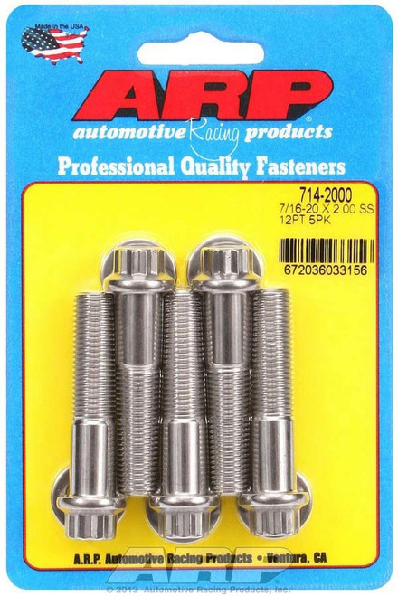 Bolt - 7/16-20 in Thread - 2.000 in Long - 7/16 in 12 Point Head - Stainless - Polished - Universal - Set of 5
