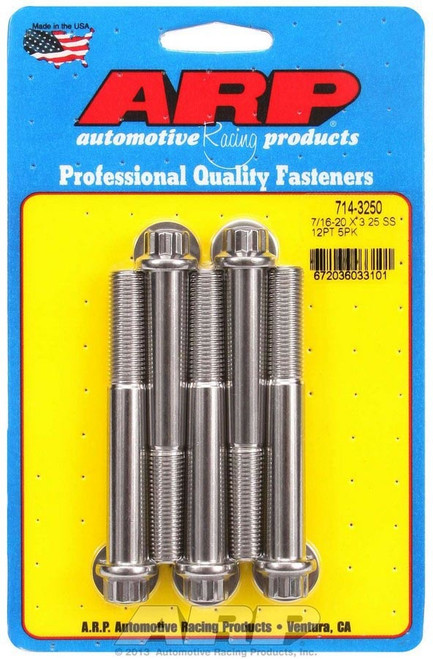 Bolt - 7/16-20 in Thread - 3.250 in Long - 7/16 in 12 Point Head - Stainless - Polished - Universal - Set of 5