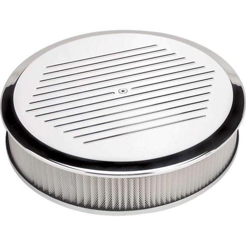 Air Cleaner Assembly - 14 in Round - 3 in Tall - 5-1/8 in Carb Flange - Dropped Base - Ball Milled - Aluminum - Polished - Kit