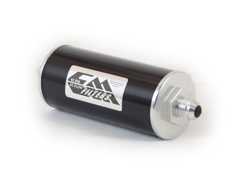 Oil Filter - In-Line - Synthetic Fiber Element - 10 AN Male Inlet - 10 AN Male Outlet - Aluminum - Black Anodized / Natural - Each