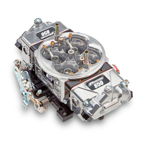 Carburetor - Race Series Drag Racing - 4-Barrel - 850 CFM - Square Bore - No Choke - Mechanical Secondary - Dual Inlet - Aluminum - Black Anodized / Tumble Polished - Alcohol - Each