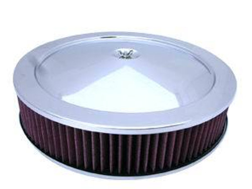 Air Cleaner Assembly - 14 in Round - 3 in Tall - 5-1/8 in Carb Flange - Dropped Base - Steel - Chrome - Kit Air Cleaner Assembly - 14 in Round - 3 in Tall - 5-1/8 in Carb Flange - Dropped Base - Steel - Chrome - Kit