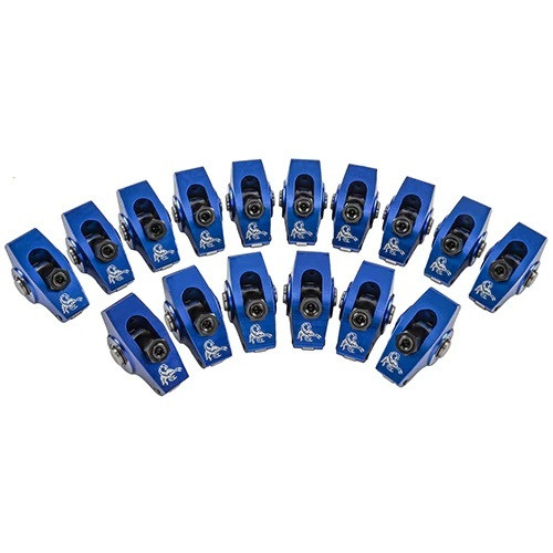 Rocker Arm - Endurance Series - 7/16 in Stud Mount - 1.65 Ratio - Full Roller - Aluminum - Blue Anodized - Small Block Ford - Set of 16