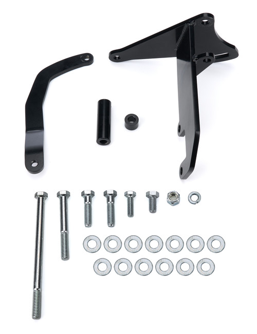 Alternator Bracket - Driver Side - High Mount - Water Pump Mount - Steel - Black Powder Coat - Long Water Pump - GM 10SI / 12SI / CS130 Alternators - Small Block Chevy - Kit