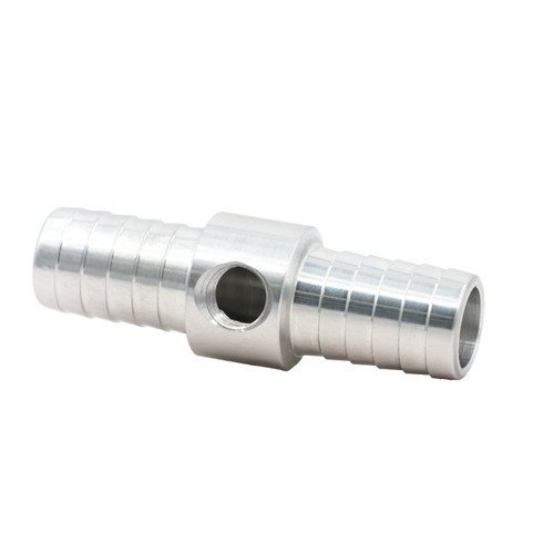Fitting - Steam Port Adapter - Straight - 5/8 in Hose Barb to 5/8 in Hose Barb - 1/8 in NPT Gauge Port - Aluminum - Clear Anodized - Each