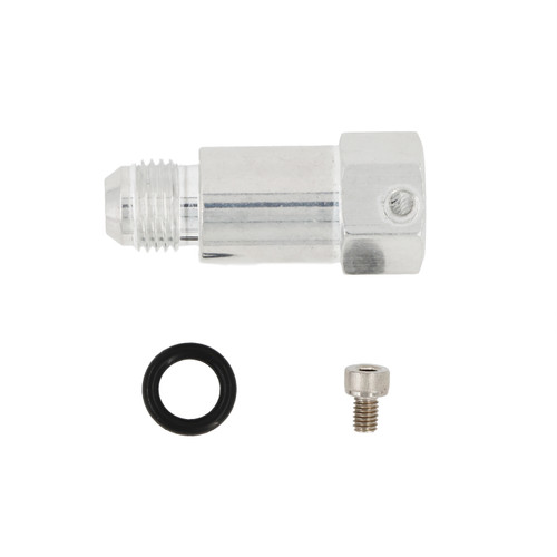 Fitting - Purge Adapter - Straight - 6 AN Male to 3/8 in SAE Female Quick Disconnect - Aluminum - Clear Anodized - Each