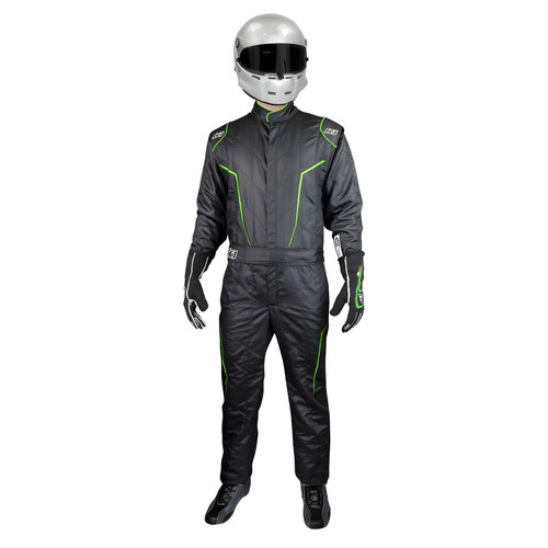 Driving Suit - GT-2 - 1-Piece - SFI 3.2A/5 - Double Layer - Nomex - Black / Fluorescent Green - X-Large - Each