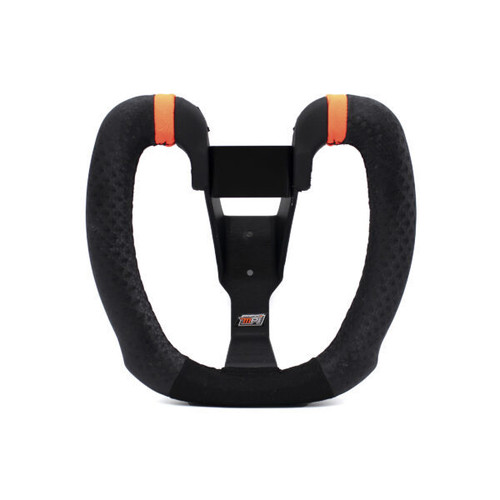 Steering Wheel - Butterfly Drag - 7.5 x 7 in Butterfly - Black Synthetic Grip - Orange Stripes - Aluminum - Black Anodized - Each