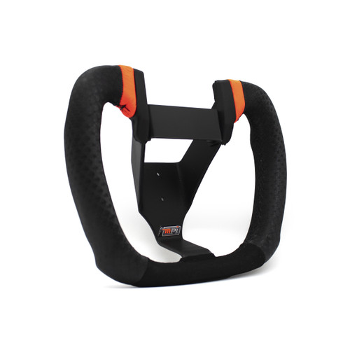 Steering Wheel - Butterfly Drag - 8.5 x 7 in Butterfly - Black Synthetic Grip - Orange Stripes - Aluminum - Black Anodized - Each