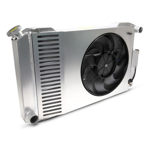 Radiator - Slim-Fit Universal Series - 30.297 in W x 18.5 in H x 4 in D - Single Pass - Passenger Side Inlet - Driver Side Outlet - Aluminum - Natural - Manual Transmission - Each