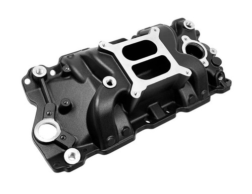 Intake Manifold - Typhoon - Square Bore - Dual Plane - Rectangle Port - Aluminum - Black Paint - Small Block Chevy - Each Intake Manifold - Typhoon - Square Bore - Dual Plane - Rectangle Port - Aluminum - Black Paint - Small Block Chevy - Each