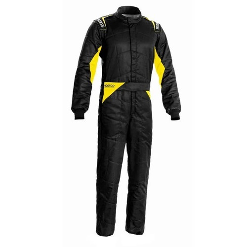 Driving Suit - Sprint - 1-Piece - SFI 3.2A/5 - FIA Approved - Double Layer - Fire Retardant Cotton - Black / Yellow - Size 56 - Large - Each