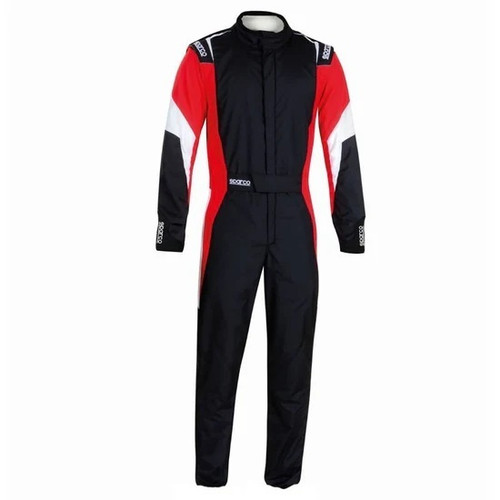Driving Suit - Sprint - 1-Piece - SFI 3.2A/5 - FIA Approved - Double Layer - Fire Retardant Cotton - Black / Red - Size 66 - 2X-Large / 3X-Large - Each