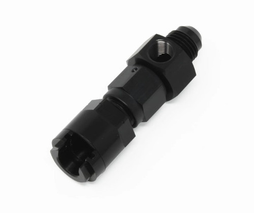 Fitting - Legacy VaporWorx - Fuel Line Adapter - Straight - 6 AN Male to 3/8 in Female Quick Disconnect - 1/8 in NPT Port - Screw-In End Cap - Aluminum - Black Anodized - Each