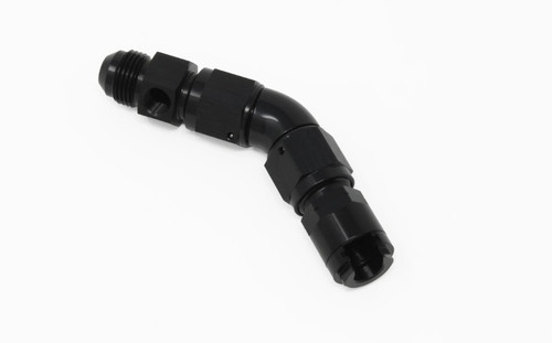 Fitting - Legacy VaporWorx - Fuel Line Adapter - 45 Degree - 8 AN Male to 3/8 in Female Quick Disconnect - 1/8 in NPT Port - Screw-In End Cap - Aluminum - Black Anodized - Each