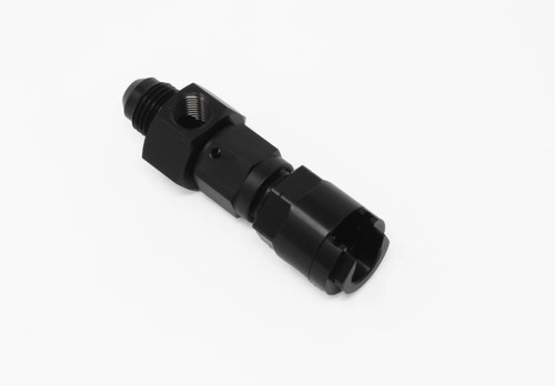 Fitting - Legacy VaporWorx - Fuel Line Adapter - Straight - 8 AN Male to 3/8 in Female Quick Disconnect - 1/8 in NPT Port - Screw-In End Cap - Aluminum - Black Anodized - Each
