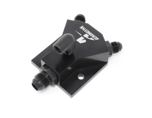 Fitting - Y Block - Legacy VaporWorx - 8 AN Male Inlet - Dual 6 AN Male Outlets - 1/8 in NPT Port - Aluminum - Black Anodized - Each