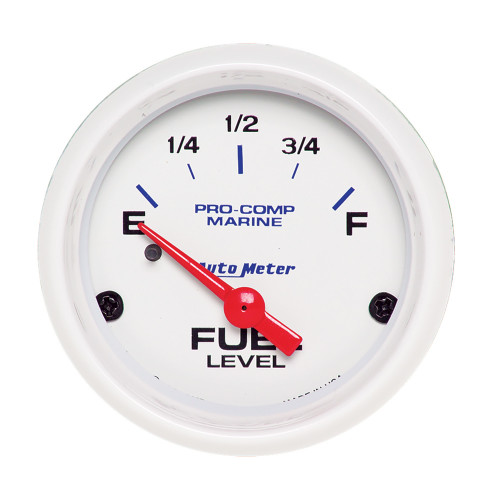 Fuel Level Gauge - Air Core Marine - 240-33 ohm - Electric - Analog - Short Sweep - 2-1/16 in Diameter - White Face - Each