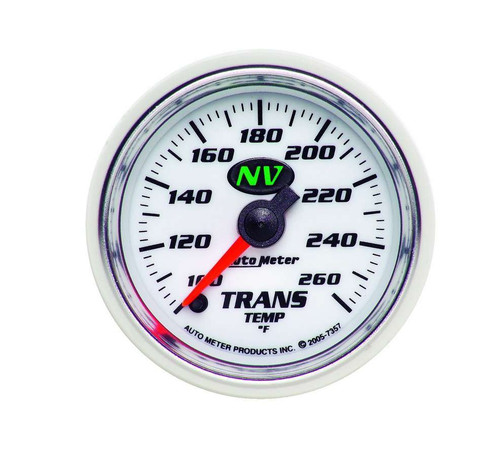 Transmission Temperature Gauge - NV - 100-260 Degree F - Electric - Analog - Full Sweep - 2-1/16 in Diameter - White Face - Each