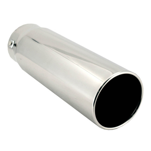 Exhaust Tip - Clamp-On - 4 in Inlet - 4.5 in Round Outlet - 13.5 in Long - Single Wall - Rolled Edge - Straight Cut - Stainless - Polished - Each