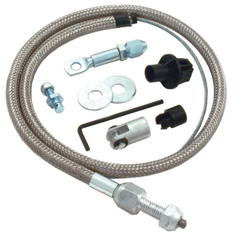 Throttle Cable - 3 ft Long - Hardware Included - Braided Stainless - Natural - Universal - Kit