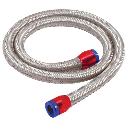 Fuel Line - 3/8 in - 3 ft - Blue / Red Clamps - Braided Stainless - Kit
