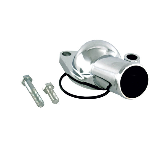 Water Neck - 75 Degree - 1-1/2 in ID Hose - O-Ring - Aluminum - Chrome - Chevy V8 - Each